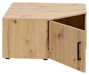 Eckaufsatzschrank aus Holz mit geöffneter Tür, Perspektive von vorne