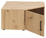 Eckaufsatzschrank aus Holz mit geöffneter Tür, Perspektive von vorne