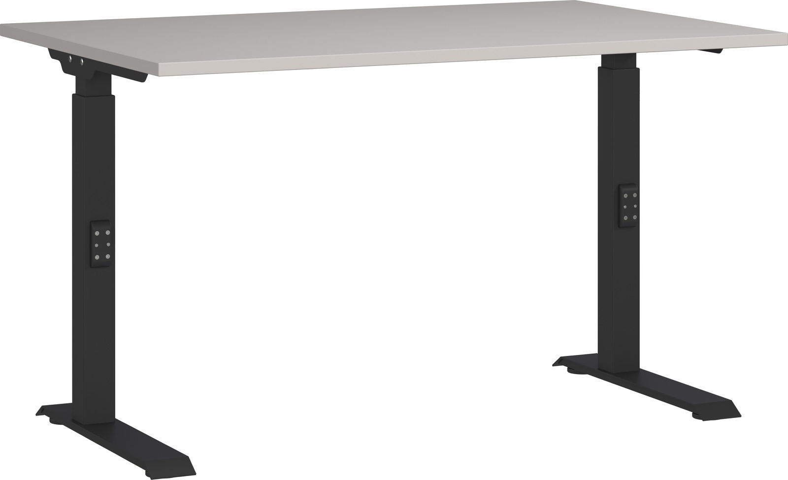 MID.YOU Schreibtisch 7910 Moderner höhenverstellbarer Schreibtisch mit schwarzem Gestell und heller Tischplatte, seitliche Perspektive