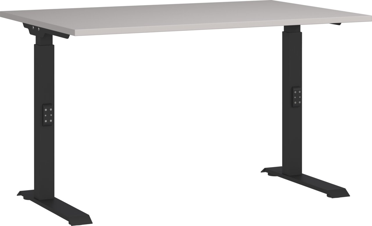 MID.YOU Schreibtisch 7910 Moderner höhenverstellbarer Schreibtisch mit schwarzem Gestell und heller Tischplatte, seitliche Perspektive