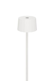 Weiße Akku-Stehleuchte aus seitlicher Perspektive