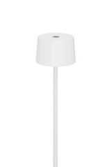 Weiße Akku-Stehleuchte aus seitlicher Perspektive