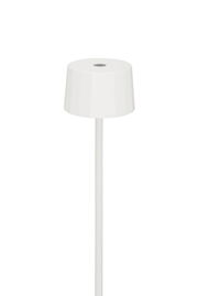 Weiße Akku-Stehleuchte aus seitlicher Perspektive