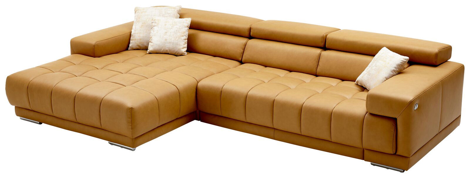 Beldomo Speed Longchairkombination SPLIFF L Braune Longchairkombination mit drei weißen Kissen, seitliche Perspektive