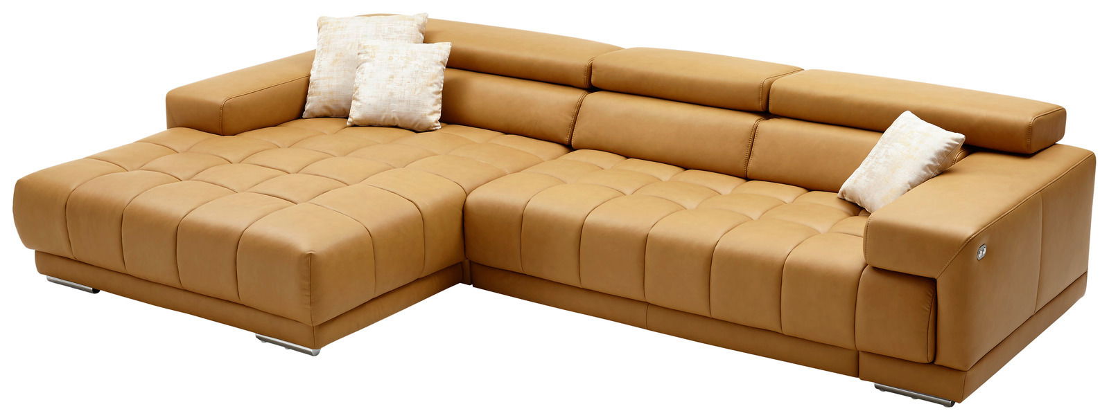 Beldomo Speed Longchairkombination SPLIFF L Braune Longchairkombination mit drei weißen Kissen, seitliche Perspektive