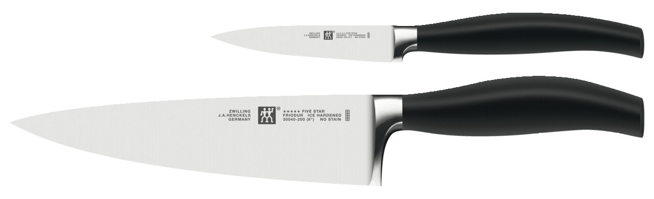 Zweier Messerset mit ergonomischen schwarzen Griffen, Seitenansicht