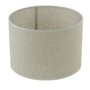 Zylindrischer Lampenschirm aus beigem Stoff, seitliche Perspektive