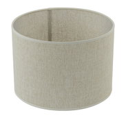 Zylindrischer Lampenschirm aus beigem Stoff, seitliche Perspektive