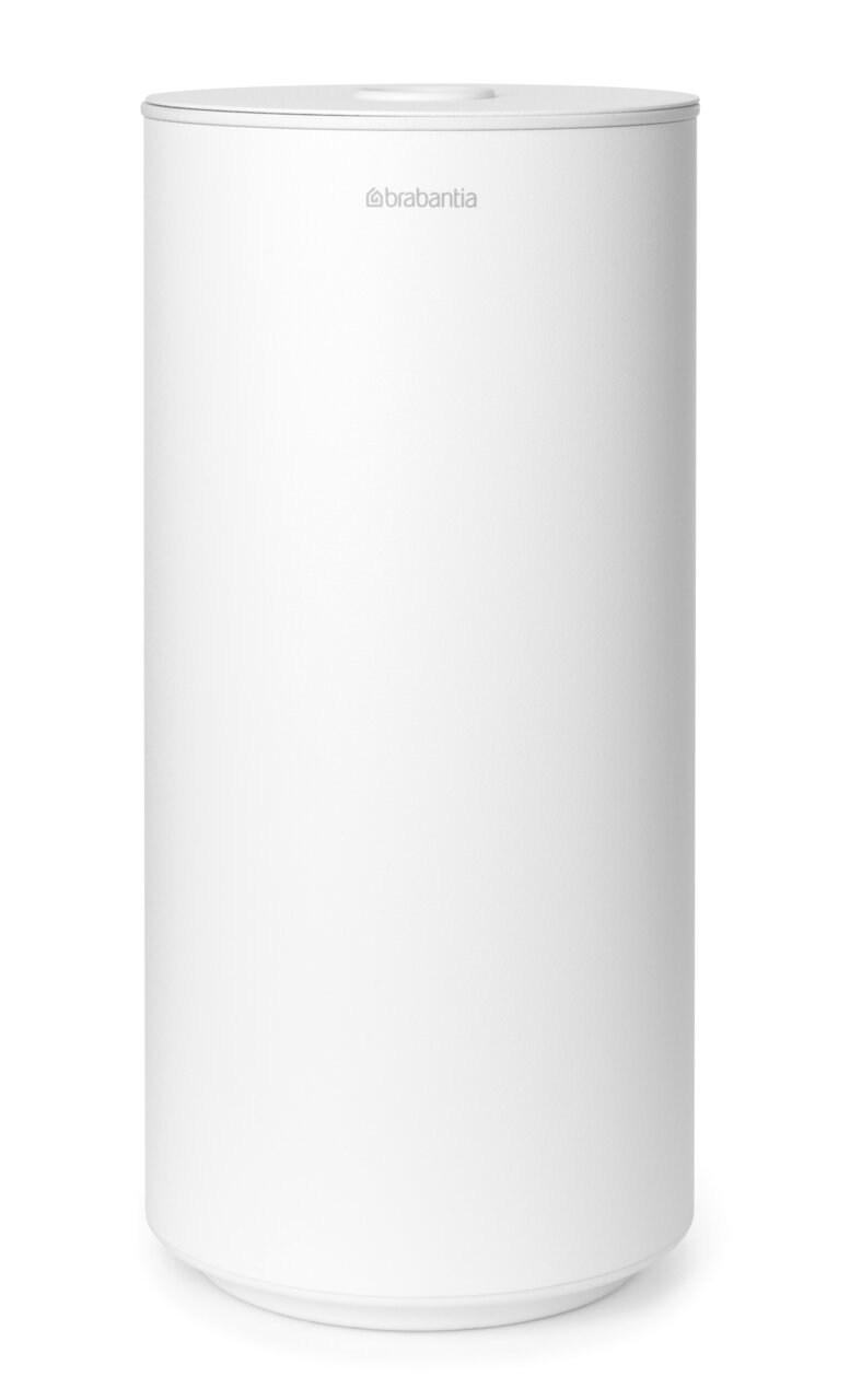 Weißer, zylindrischer Toilettenrollenspender von vorne