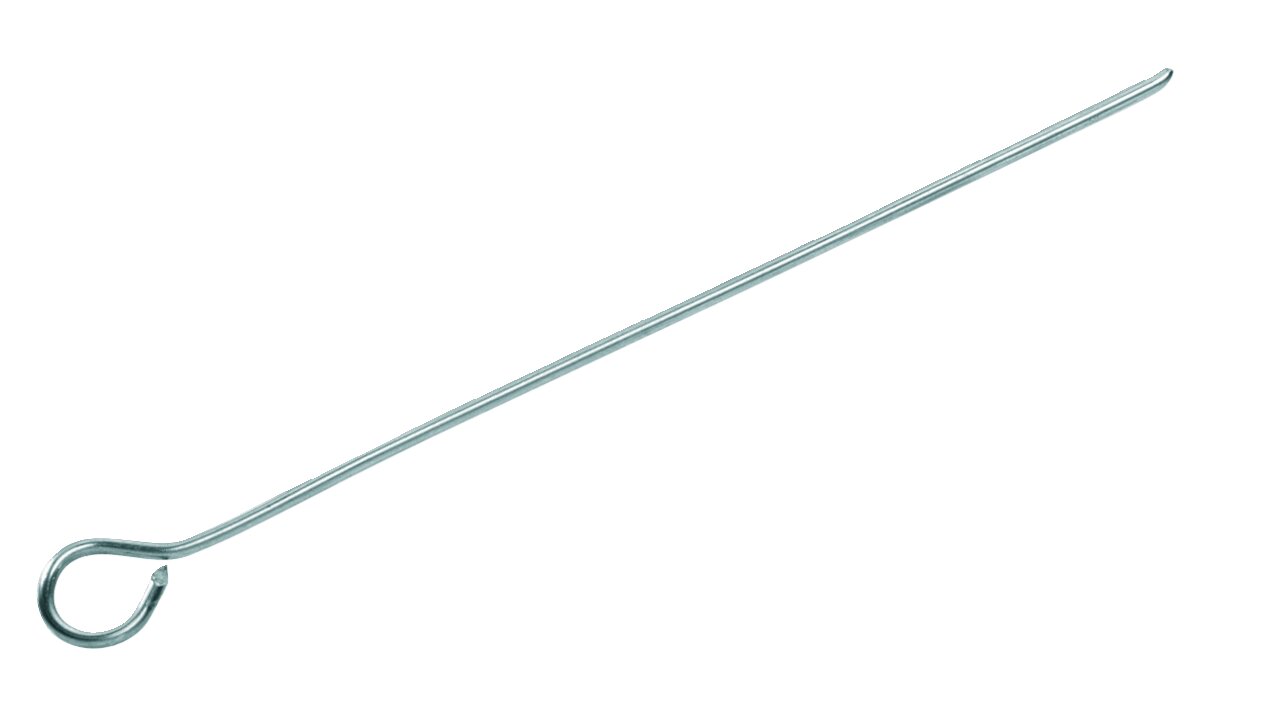 Rouladennadel aus Metall mit Öse, seitliche Perspektive