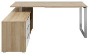Moderner Eckschreibtisch aus Holz mit Metallbeinen, seitliche Perspektive