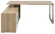 Moderner Eckschreibtisch aus Holz mit Metallbeinen, seitliche Perspektive