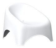 Moderner weißer Stapelsessel aus Kunststoff, seitliche Perspektive