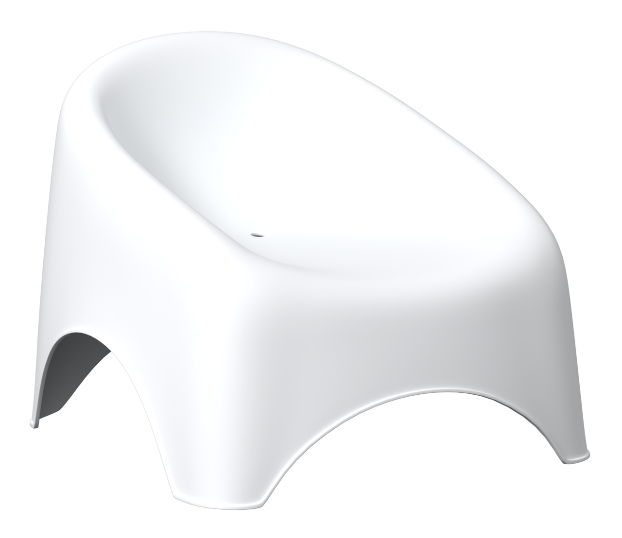 Moderner weißer Stapelsessel aus Kunststoff, seitliche Perspektive