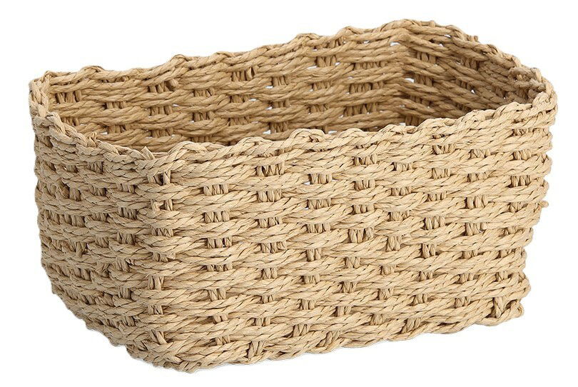 Rechteckiger Aufbewahrungskorb aus geflochtenem Naturmaterial, seitliche Perspektive