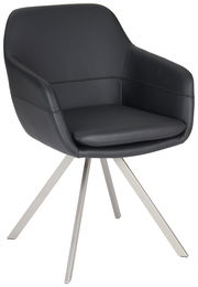 Moderner schwarzer Sessel mit Metallbeinen, seitliche Perspektive