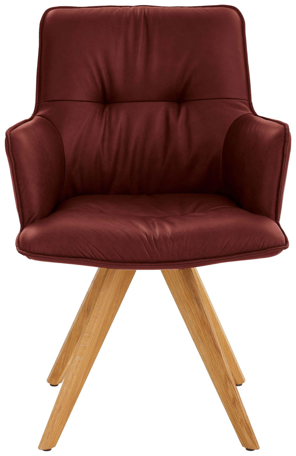 Design-Schalensessel in Bordeauxrot mit Holzbeinen, Frontalansicht