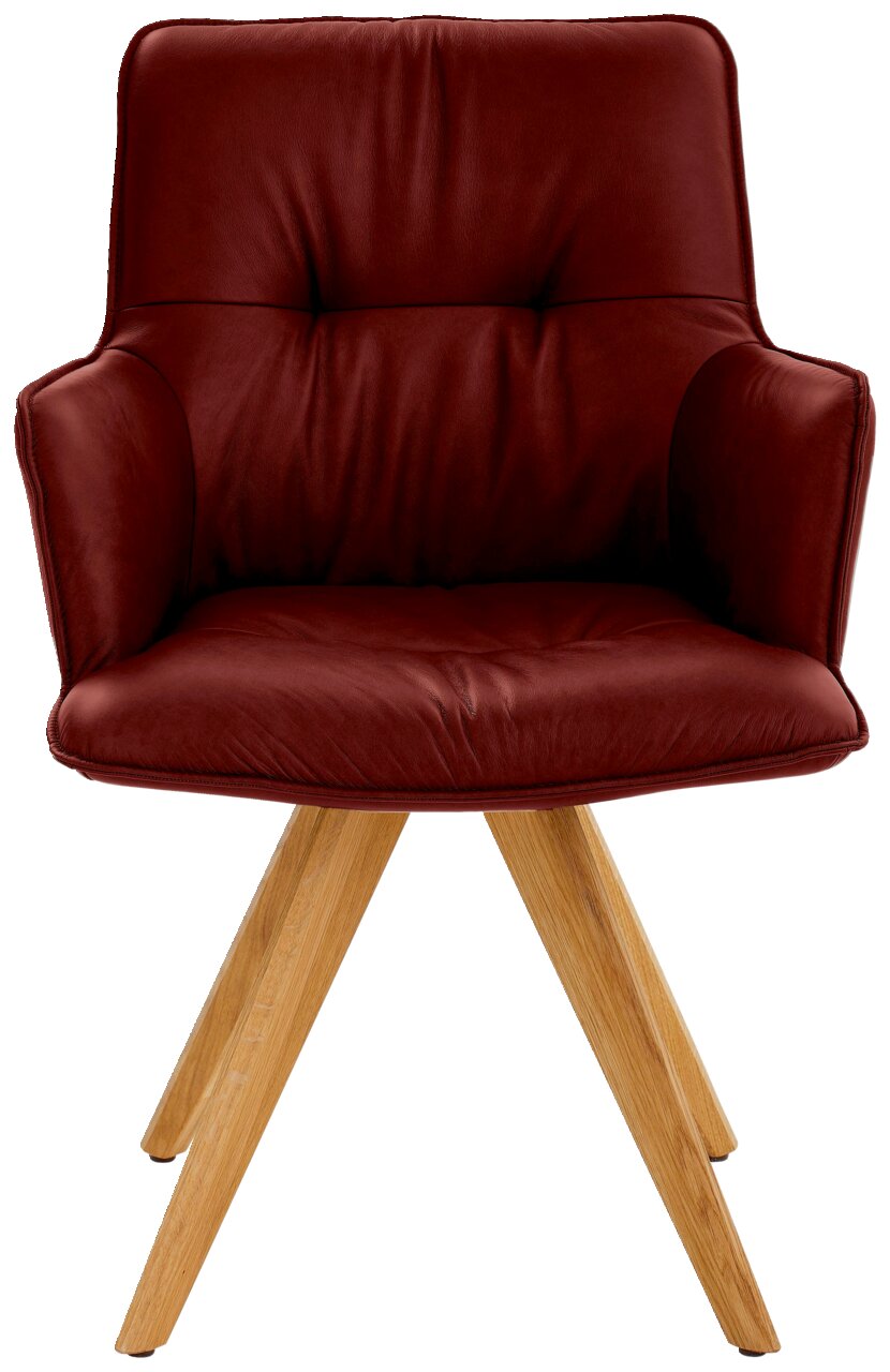 Design-Schalensessel in Bordeauxrot mit Holzbeinen, Frontalansicht