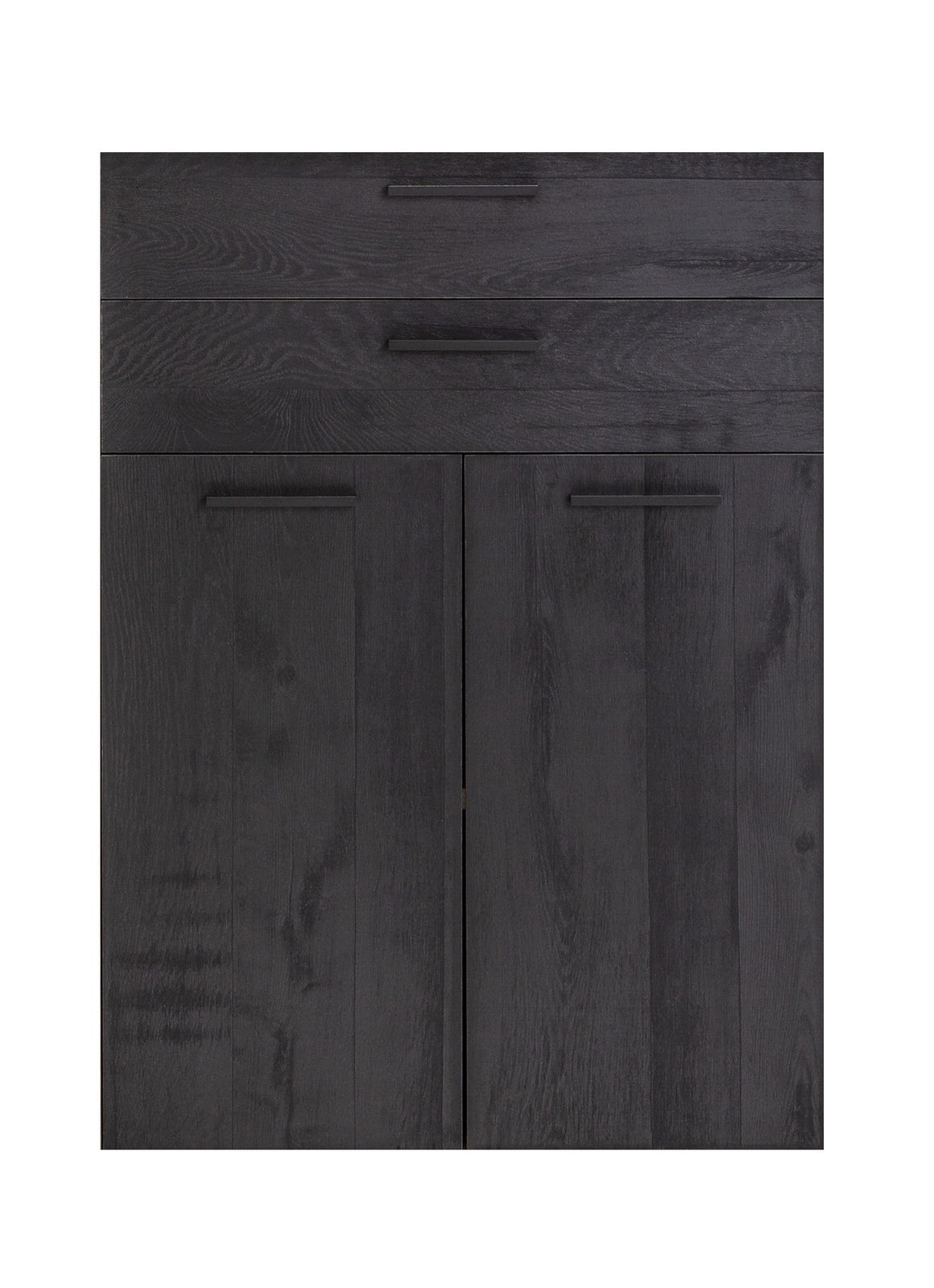 Schwarzes Front-Set Kombi mit zwei Türen und zwei Schubladen, Frontalansicht