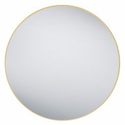 Runder Spiegel mit einem Durchmesser von ca. 80 cm und einem schmalen goldenen Rahmen, frontal abgebildet.