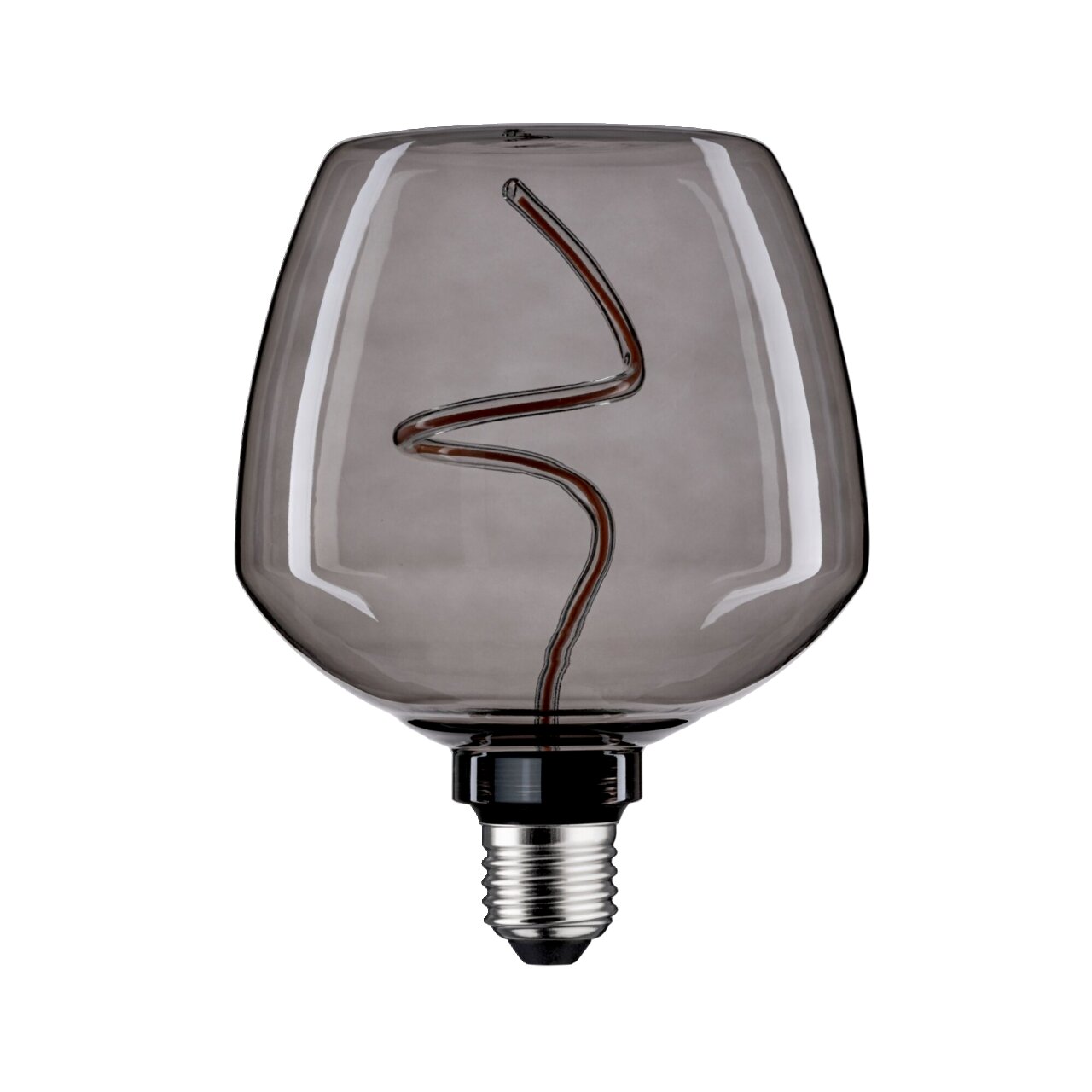 LED Leuchtmittel mit rauchgrauem Glas und spiralförmigem Filament, seitliche Perspektive