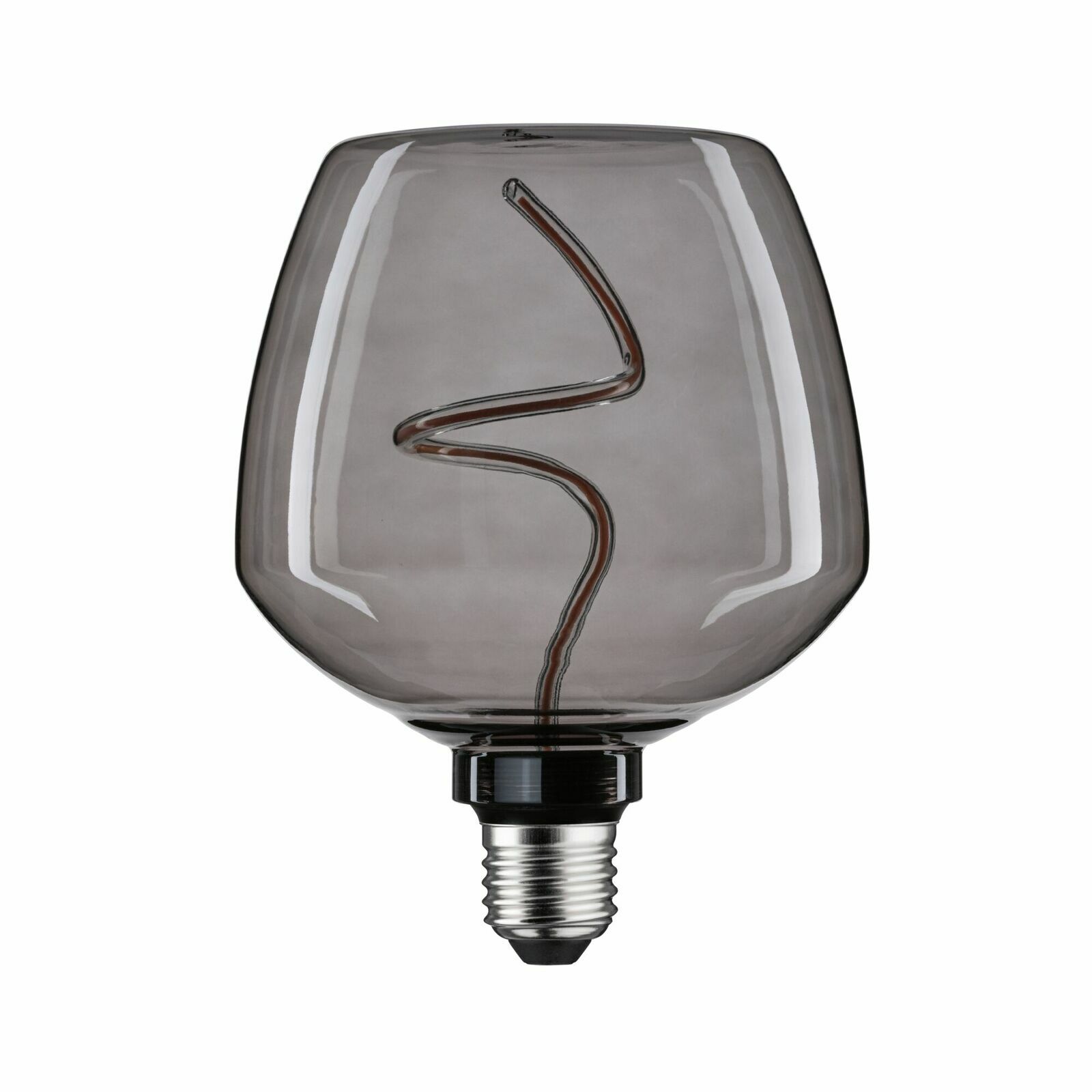 LED Leuchtmittel mit rauchgrauem Glas und spiralförmigem Filament, seitliche Perspektive