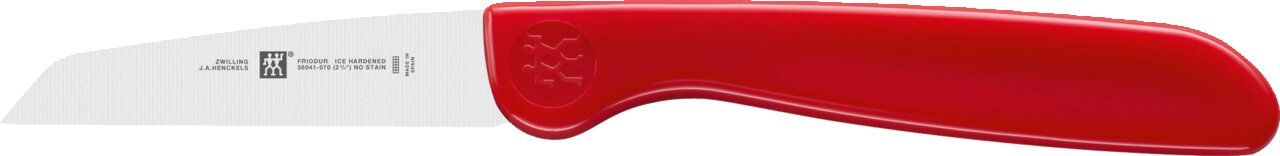 Gemüsemesser mit rotem Griff und 7 cm Klinge, Seitenansicht