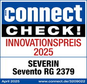 Auszeichnung für den SEVERIN Sevento RG 2379 als Innovationspreis 2025 von connect CHECK! in der Frontalansicht.