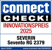 Auszeichnung für den SEVERIN Sevento RG 2379 als Innovationspreis 2025 von connect CHECK! in der Frontalansicht.