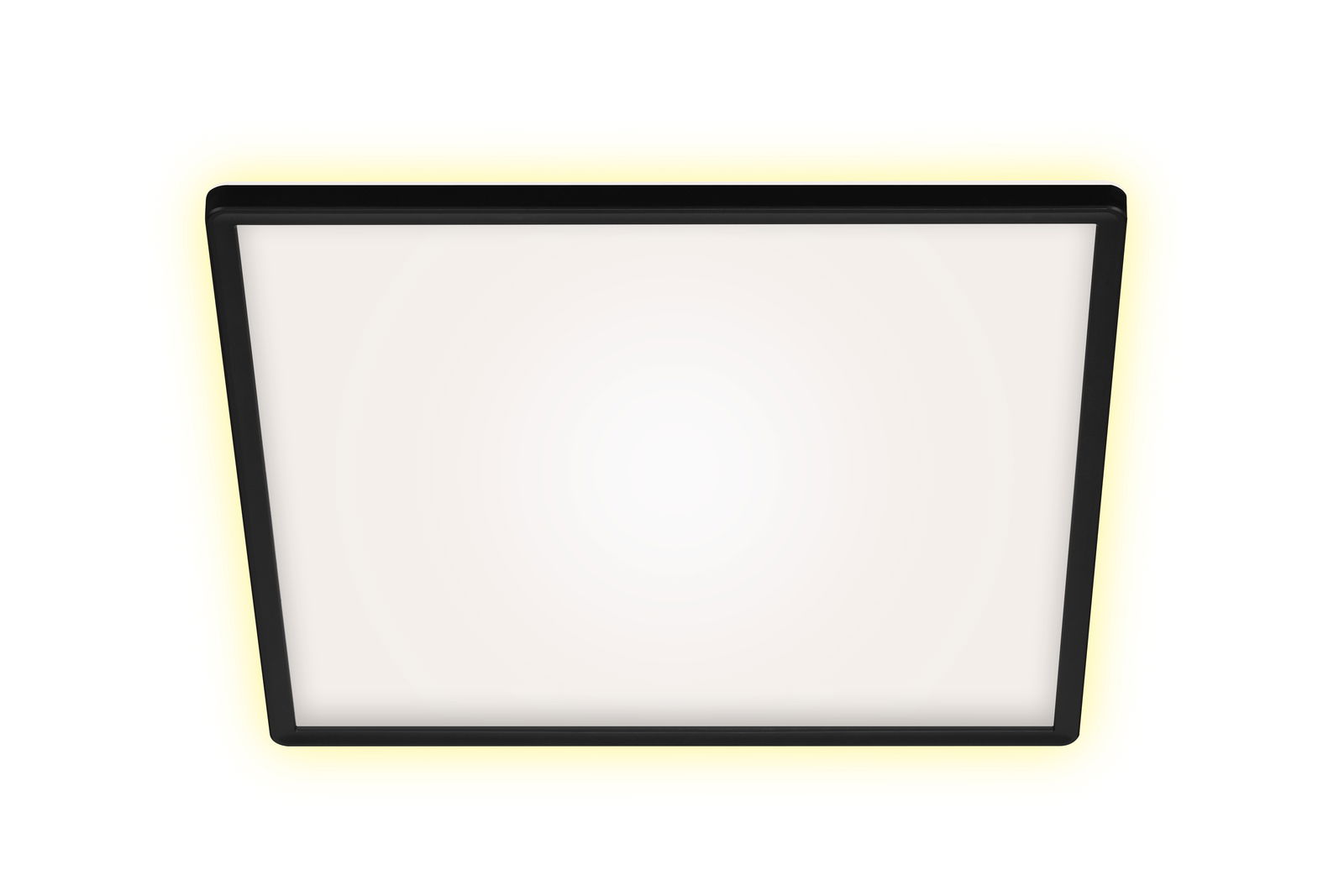 LED-Deckenleuchte in quadratischer Form mit schwarzem Rahmen, Ansicht von unten