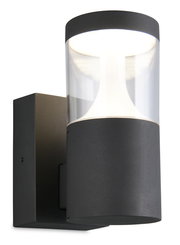 Moderne LED-Außenwandleuchte in zylindrischer Form, seitliche Perspektive