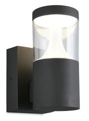 Moderne LED-Außenwandleuchte in zylindrischer Form, seitliche Perspektive