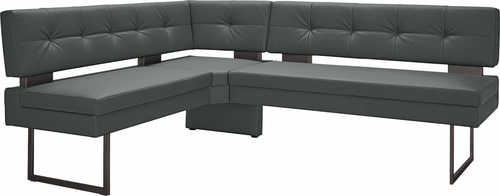 Dieter Knoll Eckbank LIMONE Moderne Eckbank in dunklem Leder mit Metallbeinen, seitliche Perspektive