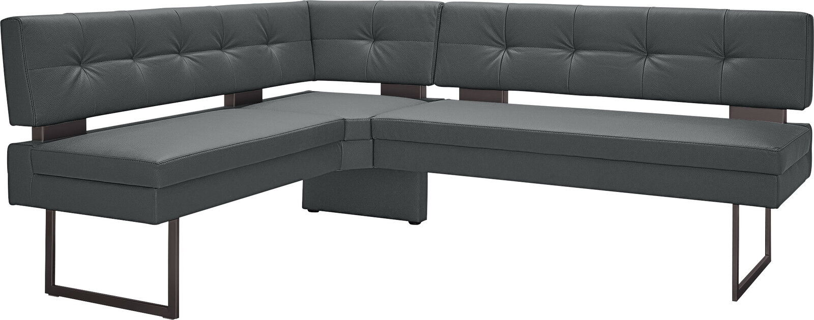 Dieter Knoll Eckbank LIMONE Moderne Eckbank in dunklem Leder mit Metallbeinen, seitliche Perspektive