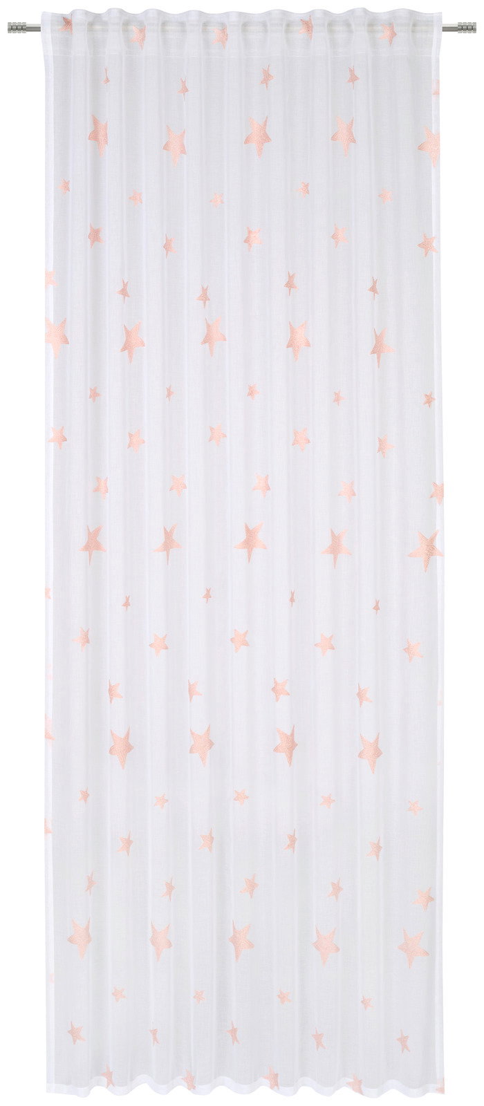 Esposa Fertigvorhang 140x245cm Weißer Fertigvorhang mit rosa Sternenmuster, frontal betrachtet.