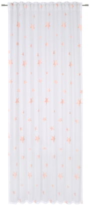 Weißer Fertigvorhang mit rosa Sternenmuster, frontal betrachtet.