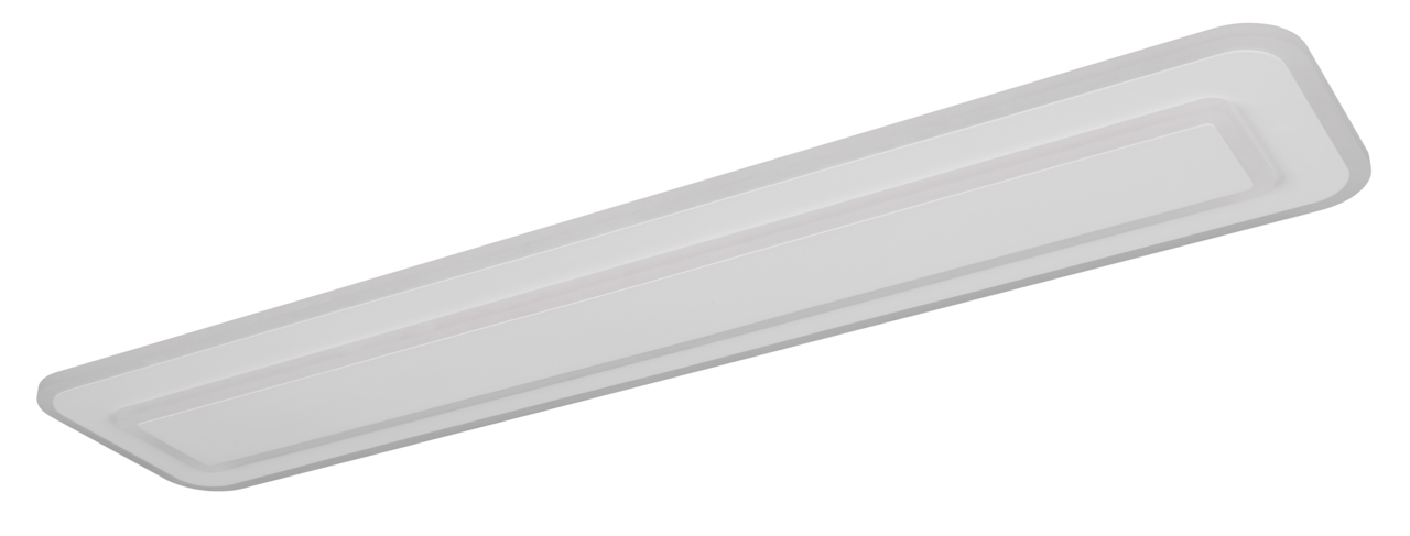 Rechteckige LED-Deckenleuchte in Weiß, seitliche Perspektive