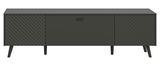 Modernes Lowboard in dunklem Grau mit zwei seitlichen Türen und mittlerer Schublade, frontale Ansicht