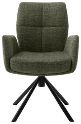 Moderner grüner Sessel mit schwarzem Metallgestell, Frontalansicht