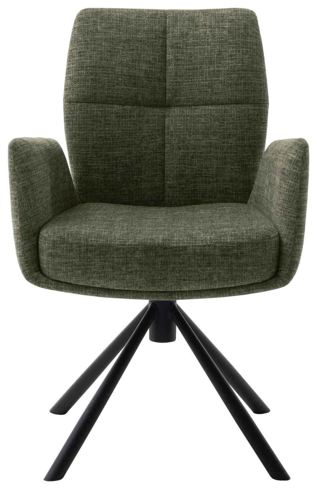 Moderner grüner Sessel mit schwarzem Metallgestell, Frontalansicht