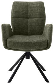 Moderner grüner Sessel mit schwarzem Metallgestell, Frontalansicht