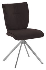 Moderner Stuhl mit schwarzem Polster und silbernem Metallgestell, seitliche Perspektive