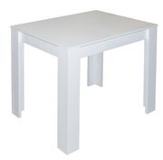 Moderner weißer Esstisch aus Holz, seitliche Perspektive