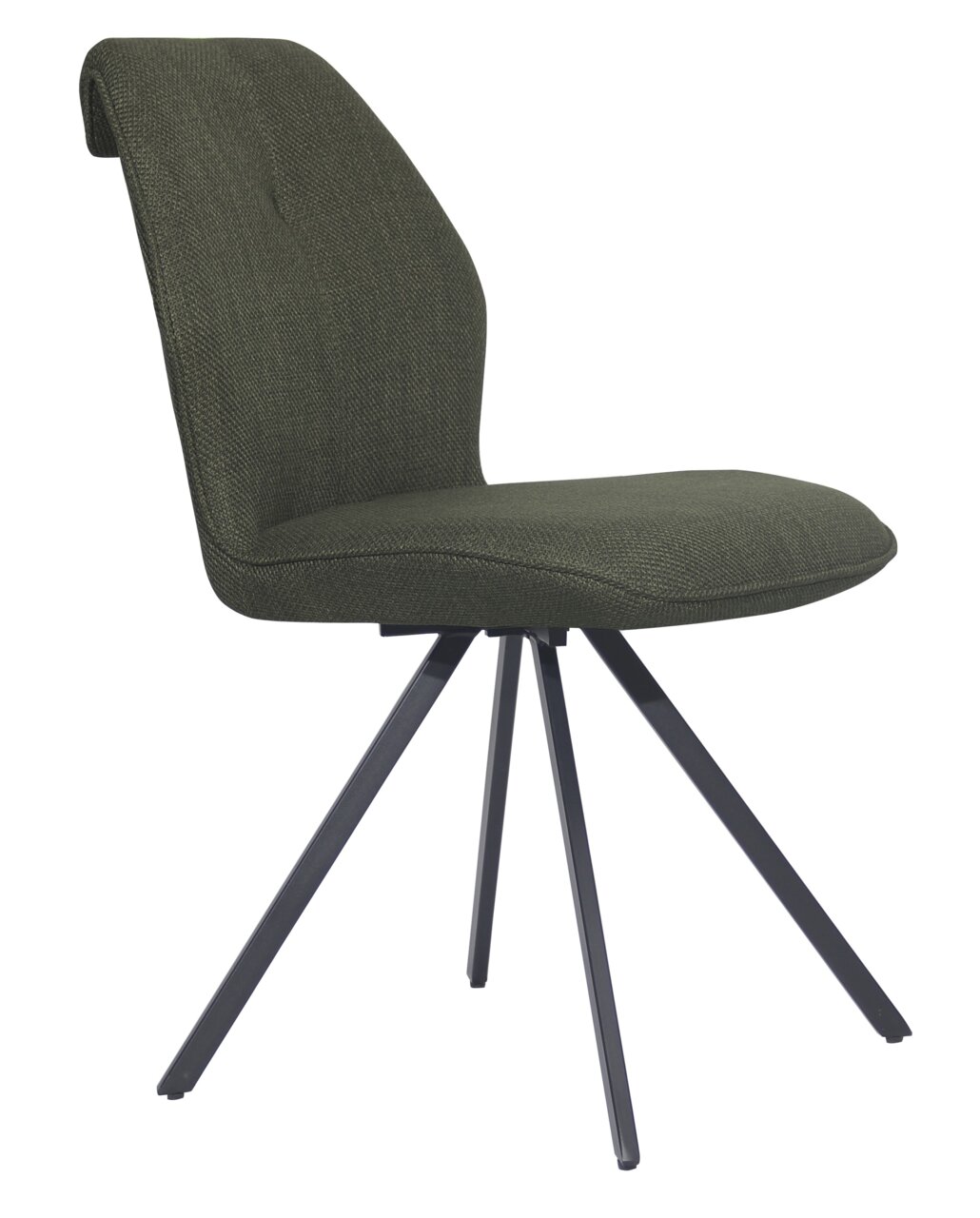 Stylife Stuhl SCOOTER Moderner Stuhl mit dunkelgrünem Stoffbezug und schwarzem Metallgestell, seitliche Perspektive