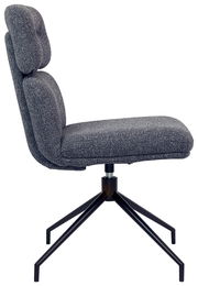 Moderner grauer Stuhl mit gepolsterter Rückenlehne und Sitzfläche, seitliche Ansicht