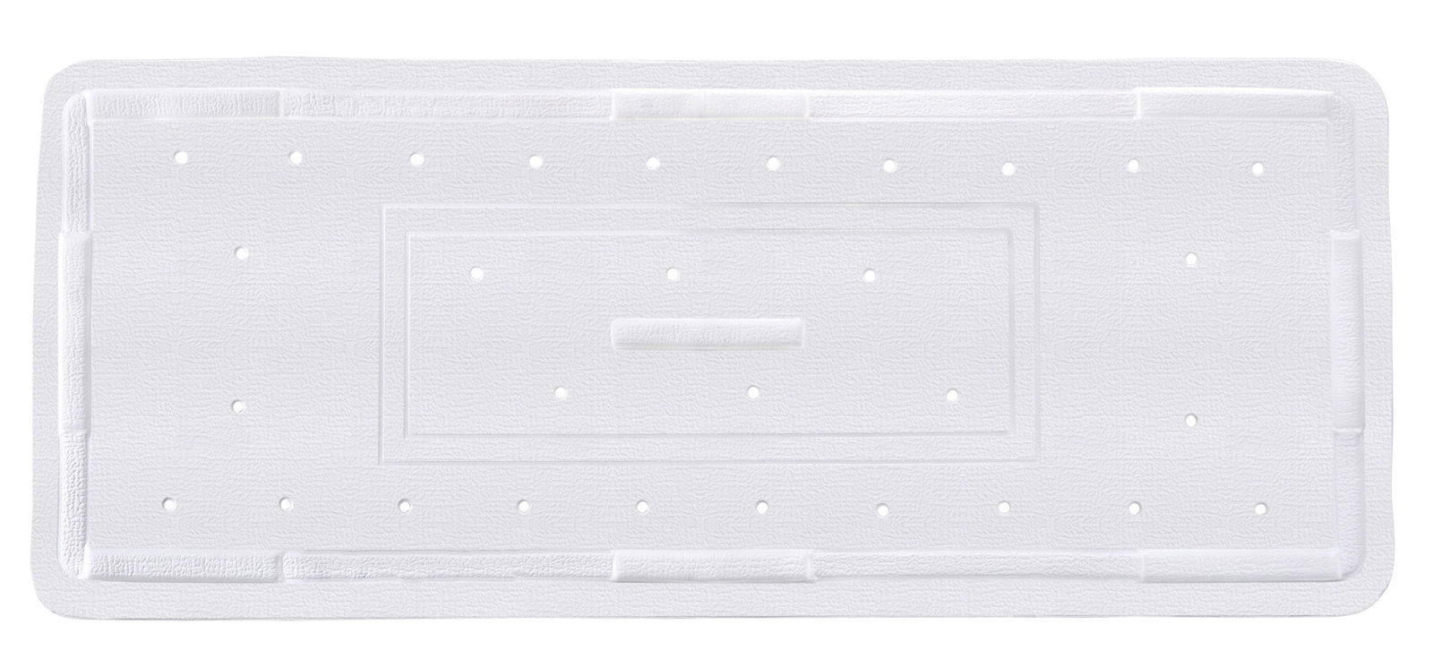 Rechteckige, weiße Wanneneinlage mit rutschfester Oberfläche und Löchern, Draufsicht