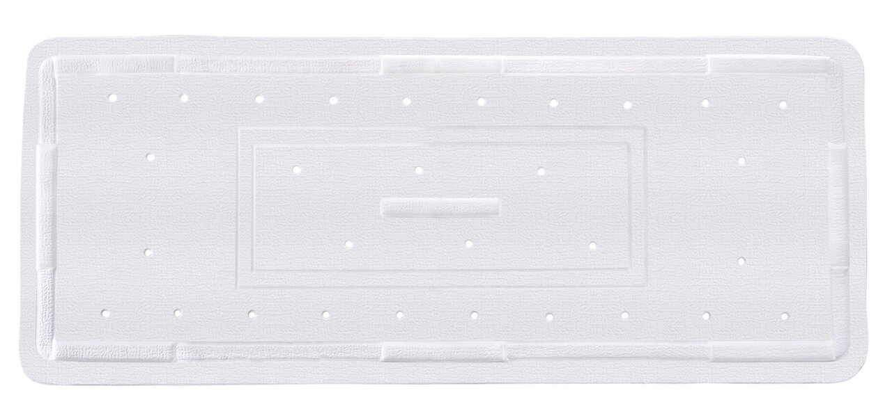 Rechteckige, weiße Wanneneinlage mit rutschfester Oberfläche und Löchern, Draufsicht