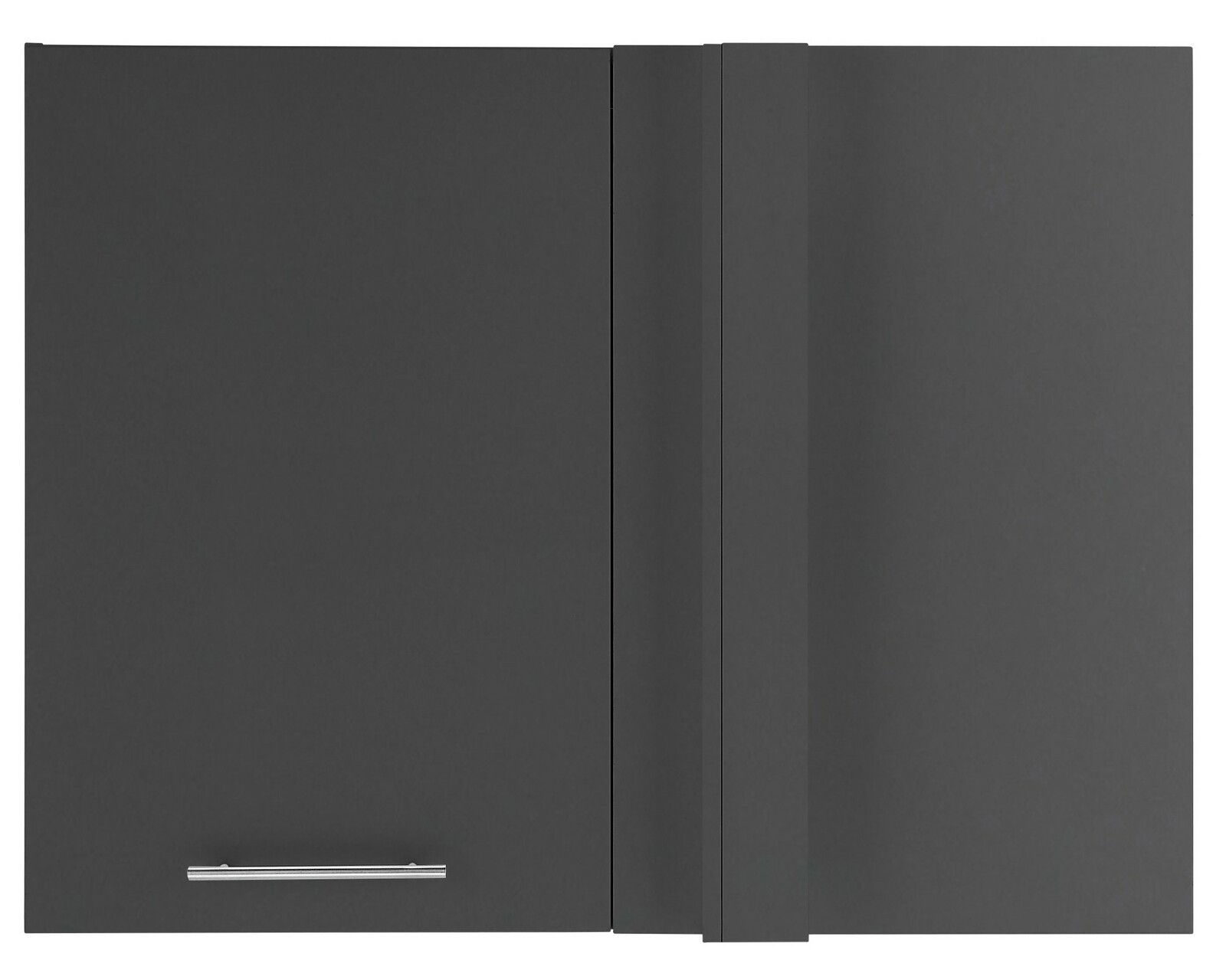 Grauer Aufsatz Eckschrank mit modernem Griff, Ansicht von vorne