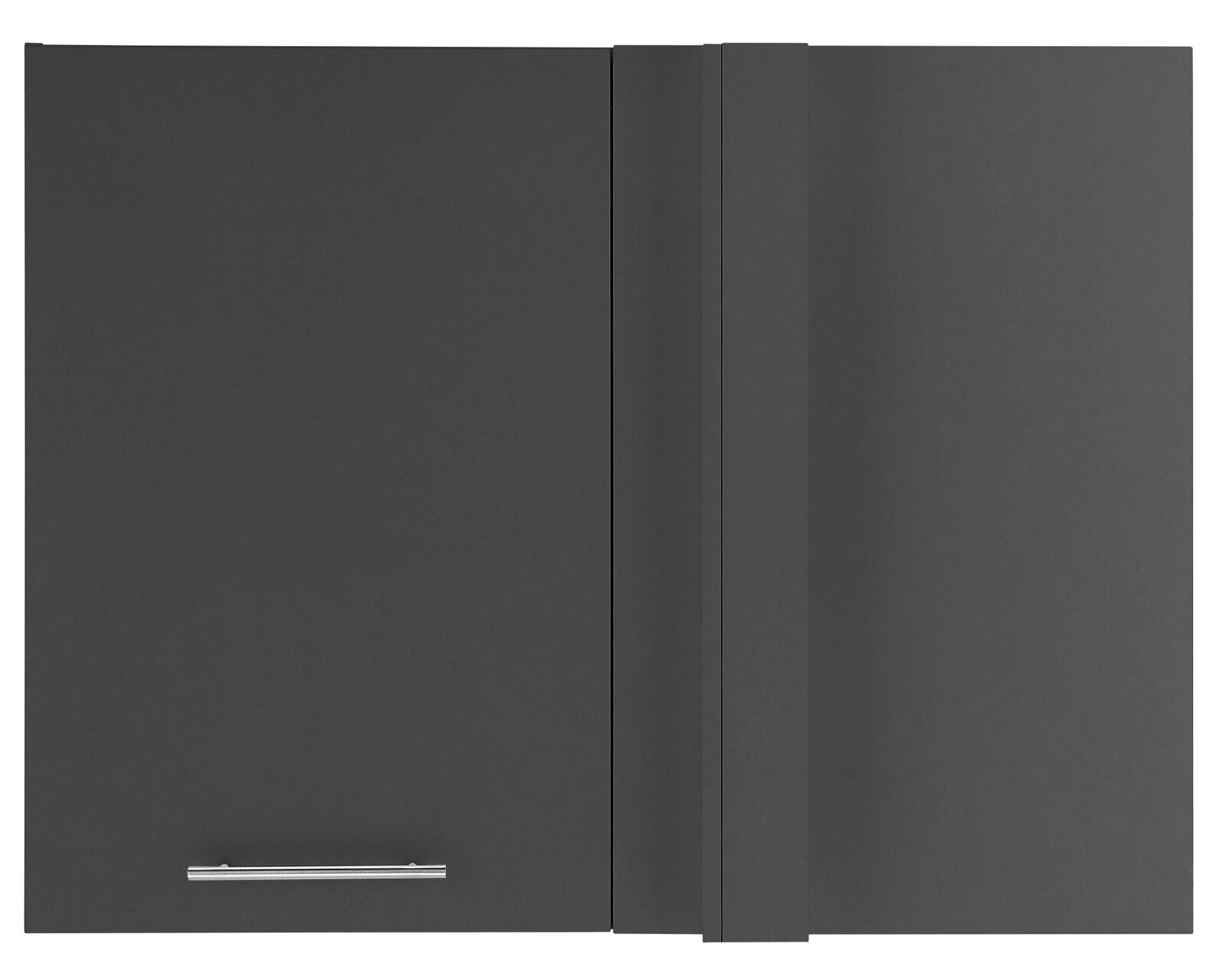 Grauer Aufsatz Eckschrank mit modernem Griff, Ansicht von vorne
