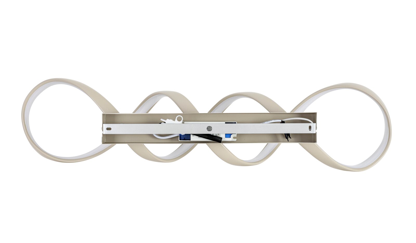 Moderne LED-Deckenleuchte mit geschwungenem Design, Ansicht von unten.